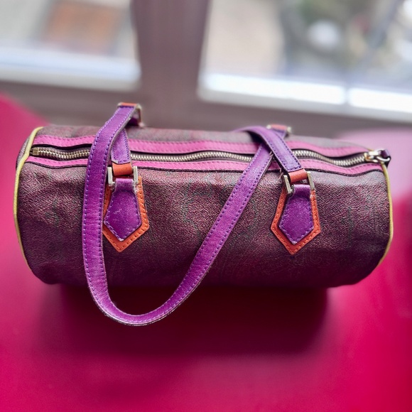 ETRO Papillon Shoulder Paisley Barrel Bag / Purse w/ Orange & Purple details EUC - Picture 2 of 13